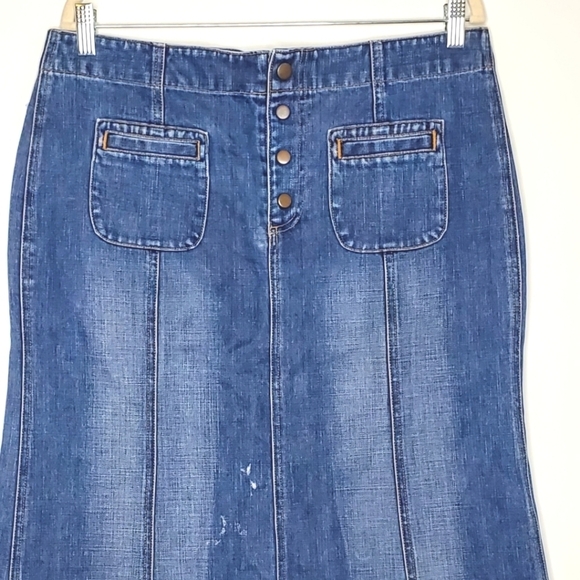 Gap Jeans Denim Maxi Skirt Size 14 Cotton Button Front Modest Office Boho Y2K - Picture 2 of 9